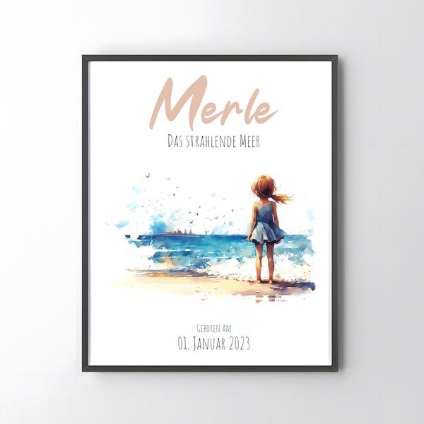 Bild mit Namen fürs Kinderzimmer & Babyzimmer | Poster und Leinwand | Namensbedeutung Merle | Ein besonderes Geschenk zur Geburt