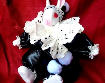 Rabbit Clown Doll -Shiny Black Spandex amd Lace Fetish Bunny