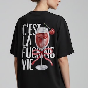 Camiseta C'est La Vie con ilustración de cóctel de cereza en acuarela, camiseta para festival de música, camiseta para fiesta en la piscina, camiseta extragrande de tejido grueso.