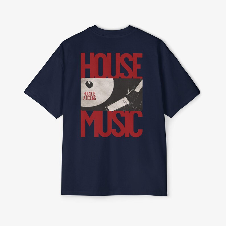 Oversized House Music Tee, EDM Rave Festival Shirt Navy