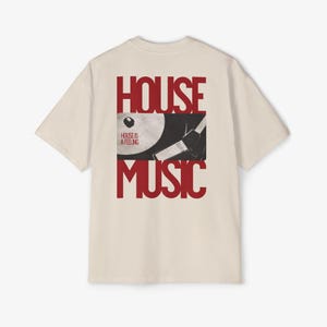 Oversized House Music Tee, EDM Rave Festival Shirt Ecru
