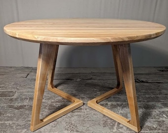 Mesa de comedor redonda hecha de madera de fresno, mesa de cocina de madera maciza de 100-150cm de diámetro, hecha a mano, venta
