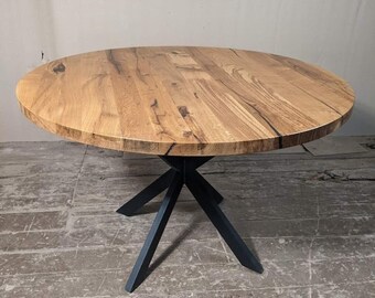 Eettafel Rond, handgemaakt van eikenhout, massief houten keukentafel met een diameter van 100-150 cm, woondecoratie