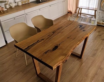 Eettafel gemaakt van notenhout massief houten keukentafel, keukentafel, thuistafel Handgemaakt