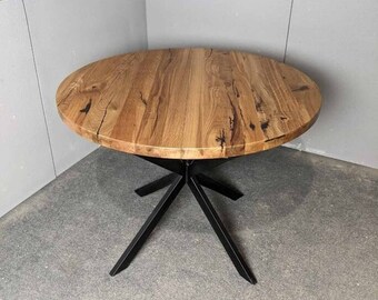 Eettafel Rond Opklapbaar handgemaakt van eikenhout Massief houten keukentafel met een diameter van 100-130 cm, woondecoratie Rustiek