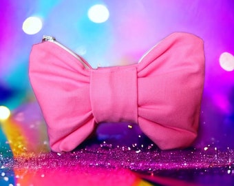 Pochette rosa, borsa per il trucco, pochette con fiocco, pochette in cotone, pochette a forma di fiocco, regalo per damigelle d'onore, borsa cosmetica MEDIUM