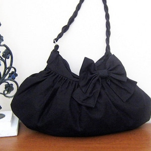 Handmade bow purse hobo bag Color variations with braided strap large pockets Large pocket image 2