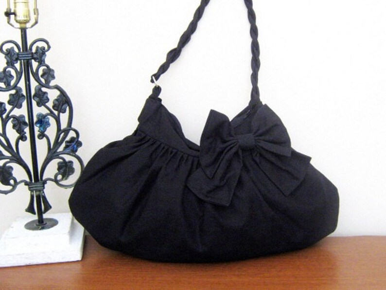 Handmade bow purse hobo bag Color variations with braided strap large pockets Large pocket image 2