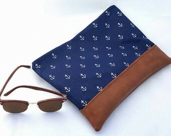 Pochette grande Navy e bianco nautico con ancore e ruggine marrone fondo/damigella d'onore regalo/laurea regalo/regali sotto i 25 anni