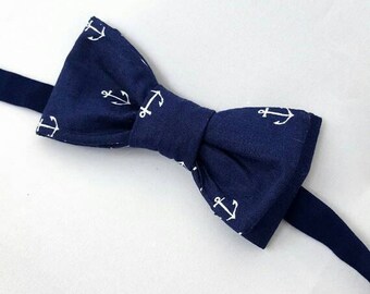 Handmade nautical pre tied cotton Navy anchor bow tie adjustable neck beach wedding neckwear boat attire mens bow tie bowtie for men