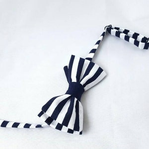Handmade Navy and white striped adjustable pre tied bow tie menswear unique neckwear men teen neck tie image 3