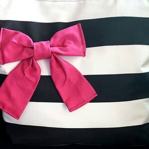 Black and white striped cotton bag with pink bow image 2