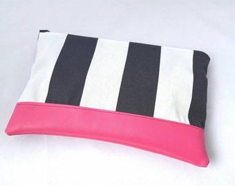 Cotton clutch bag, canvas clutch purse, black and white clutch bag, handmade bag