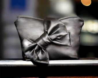 Pochette in ecopelle nera piccola borsetta con fiocco femminile