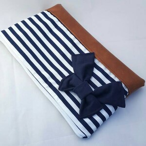 Clutch bag with bow, navy clutch bag, handmade handbag, cotton clutch bag image 4