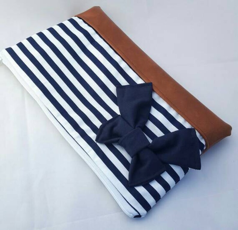 Clutch bag with bow, navy clutch bag, handmade handbag, cotton clutch bag image 4