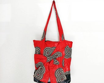 Handmade Red bow tote bag african purse zipper red tote bag Africa tote red purse red hobo zippered tote