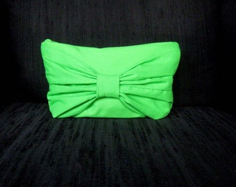 Beautiful Handmade cotton lime green clutch with bow color options avalible