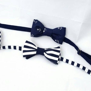 Handmade Navy and white striped adjustable pre tied bow tie menswear unique neckwear men teen neck tie image 4