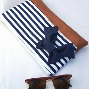 Clutch bag with bow, navy clutch bag, handmade handbag, cotton clutch bag image 2