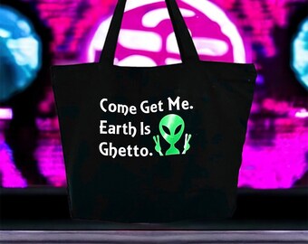 Alien bag, Large tote bag, black tote, bag with zipper.