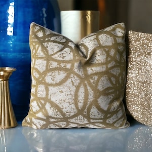 Golden decorative pillow cover gold and beige zippered 18x18 decorative cushion couch bedroom living room pillow| option to add insert