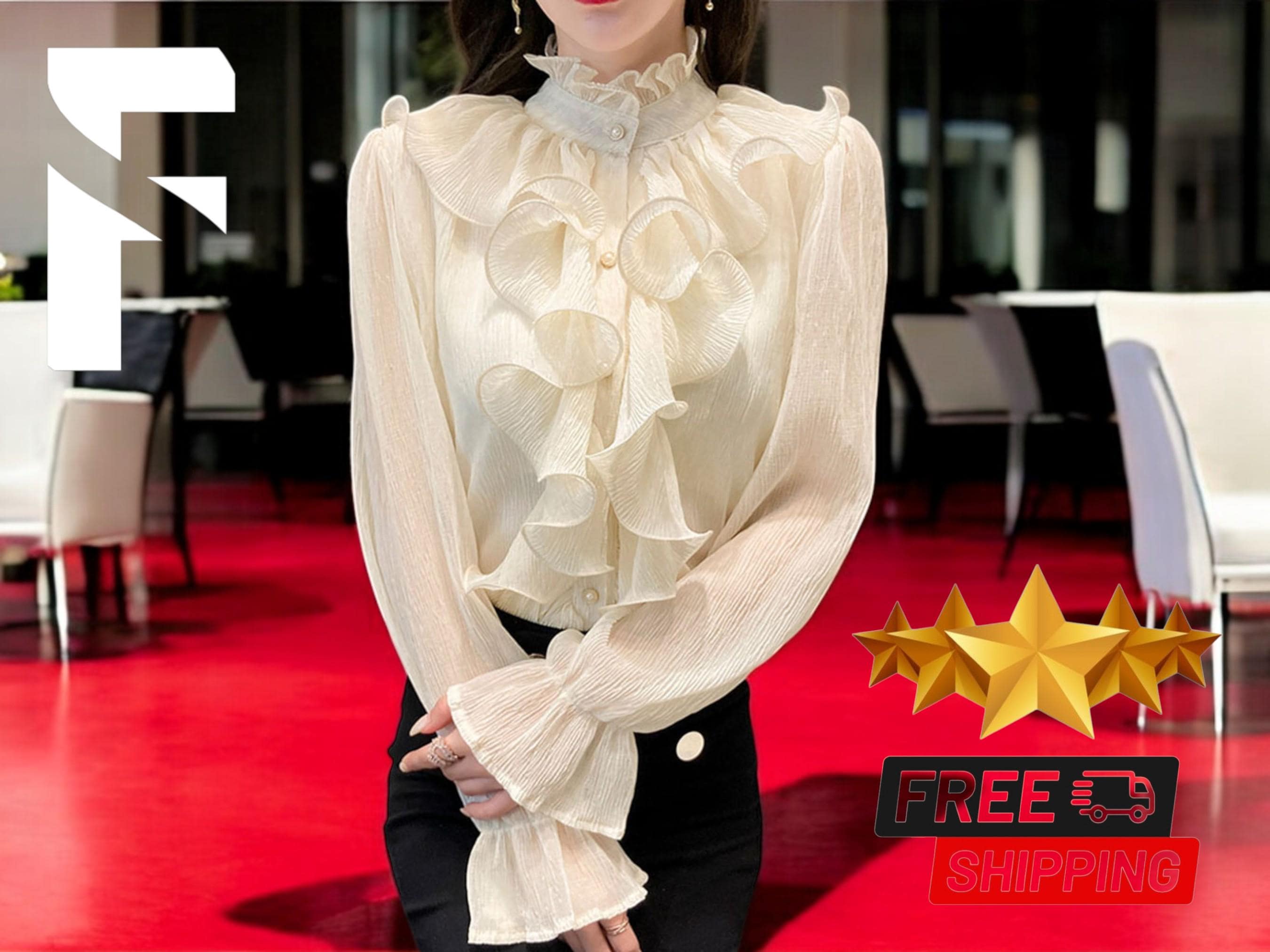 【新品】Yilon LITTLE FLOWER CHIFFON BLOUSE Autumn 2024 Casual Floral Printed Tops Lantern sleeve Silk