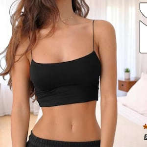 Top corto con tirantes finos / Camiseta de tirantes ajustada acanalada / Camisola elástica suave / Tops casuales de verano para mujer / Chaleco sin mangas Blusa