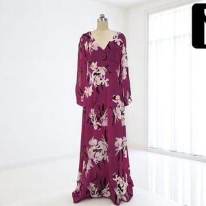 Bohemian Floral Print Dress | Women&#39;s Long Sleeve Chiffon | V-Neck Swing A-Line | Elegant Casual Fashion | Lightweight & Flowing Design