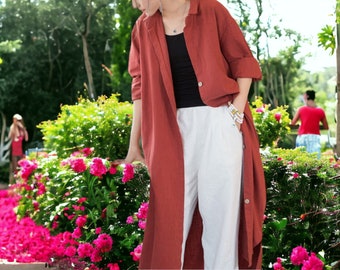 Long Cardigan Outwear | Linen Stylish Coat | Fashionable Long Sleeve Wear