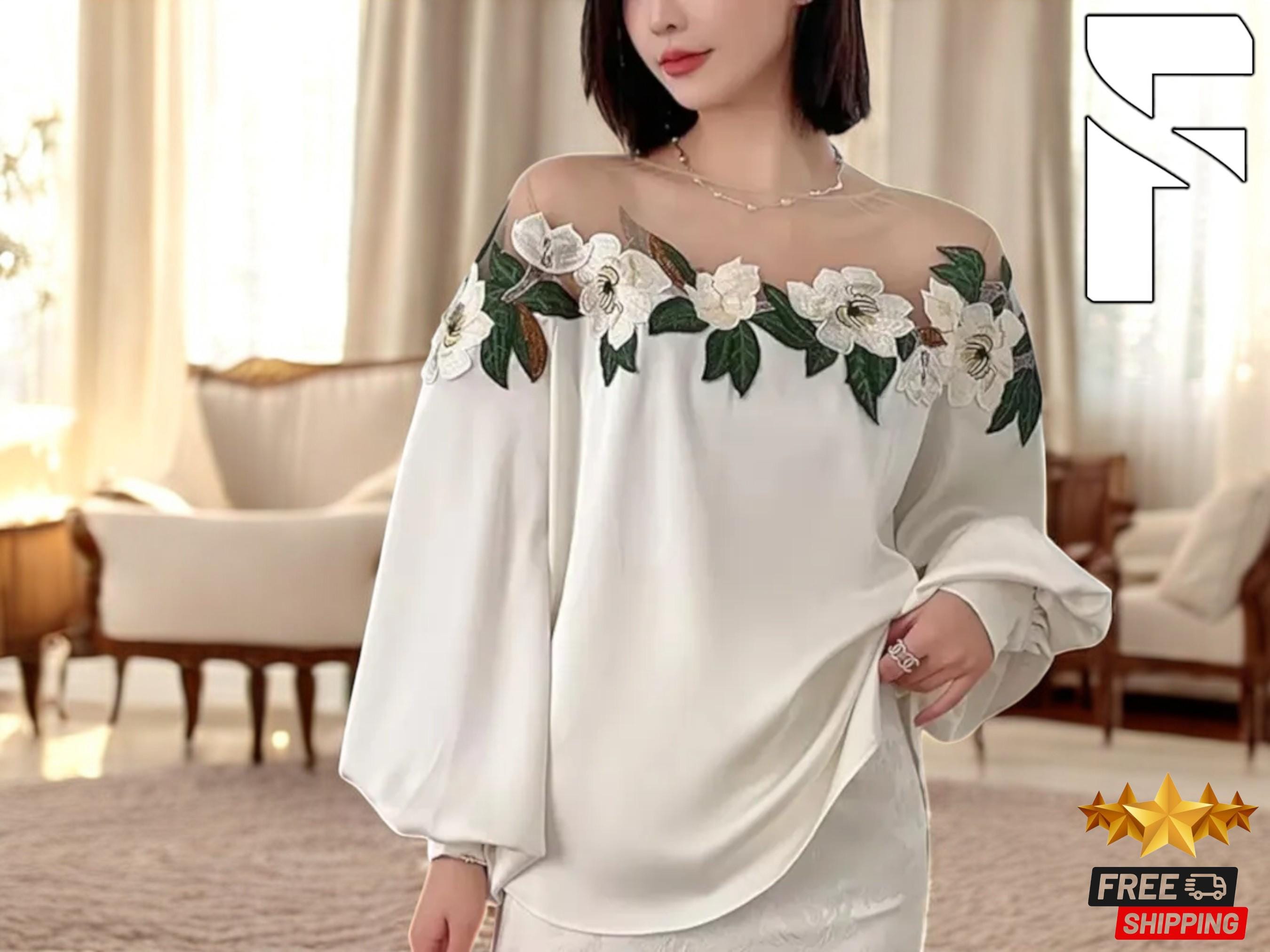 White Lantern Sleeve Blouse - Etsy