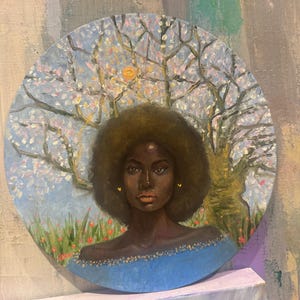 Blossoming - Original oil painting on canvas Floral painting portrait painting 25cm round canvas.