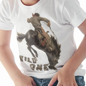 Wild One Retro Cowboy Organic Western Shirt. Buckaroo Tee. Midwest Cowboy T-Shirt. Southwest Rodeo Horse Boy&#39;s Tee.