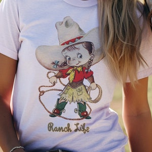 Custom Gift for Her. Women's Shirt. Personalized Vintage Cowgirl Roper Cowgirl. Organic Shirt. Western Birthday. Gift for Her. image 1