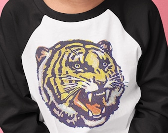 Retro Circus Tiger Head Raglan Shirt, Raglan Kids Shirt, Tiger Shirt, Vintage Tiger, Big Cat
