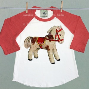 Retro Toy Pony Raglan Shirt. Horse Baseball Tshirt. Retro Boys Cowboy Shirt. Boys Shirt Gift. Country Western Kid.