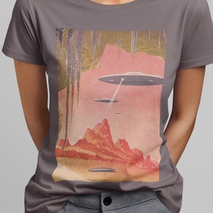 Retro UAP Tee. Mid Century UFO Women's Tshirt. Retro Sci-Fi T-Shirt. Slim Fit Cotton Bella + Canvas Shirt. Unique UAV Gift.