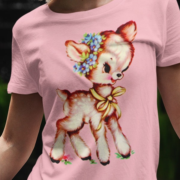 Brown Deer Unisex Tee. Kitschy Cute T-Shirt. Kitsch Brown Fawn Shirt. Mid Century Birthday Gift. Bella + Canvas Shirt with Cute Animal.