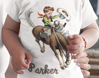 Custom Retro Southwest Buckaroo Cowboy Shirt with Rope Lettering. Boys Birthday Cowboy Rodeo Shirt. Gift for Boy. Choose Name