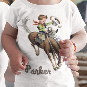Custom Retro Southwest Buckaroo Cowboy Shirt with Rope Lettering. Boys Birthday Cowboy Rodeo Shirt. Gift for Boy. Choose Name