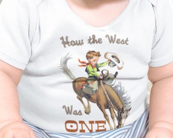 How the West Was ONE Organic Baby Shirt. Retro Buckaroo Cowboy Party. Vintage Western Graphic. Western Birthday Boy Gift Infant T-Shirt.