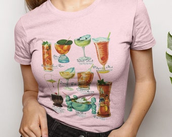 Tiki Drinks Unisex Tee. Birthday Gift for Him or Her. Retro Cocktail Themed Party T-Shirt.