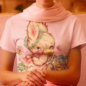 Bunny Girl Unisex Tee. Kitschy Cute Rabbit T-Shirt. Birthday Gift for Her. Fun Kitsch Pinup Shirt.