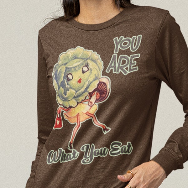 You Are What You Eat Unisex Jersey Long Sleeve Tee. Vintage Vibe. Vegetarian Gift. Vegetable Love.