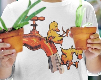 Organic Retro Shirt, Gift for Boy, Duck Shirt, Short Sleeve Shirt, Duckling Shirt, Graphic Top, Yellow Birds, Boys Shirt, Girls Shirt