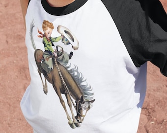 Retro Shirt, Redhead Buckaroo, Cowboy Shirt, Raglan Shirt, Western Shirt, Gift for Him, Boys Shirt, Cowboy Shirt, Horse Shirt, Rodeo Shirt