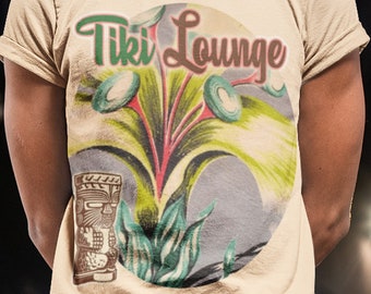 Tropical Tiki Lounge Unisex Tee. Retro Bar T-shirt. Birthday Gift for Him.