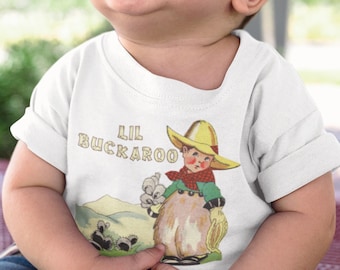 Western Kid's Tee. Lil Buckaroo Retro Rodeo CowboyOrganic Shirt. Ranch TShirt Buckaroo T-Shirt. Boy's Rodeo Birthday Gift for Ranch Hand