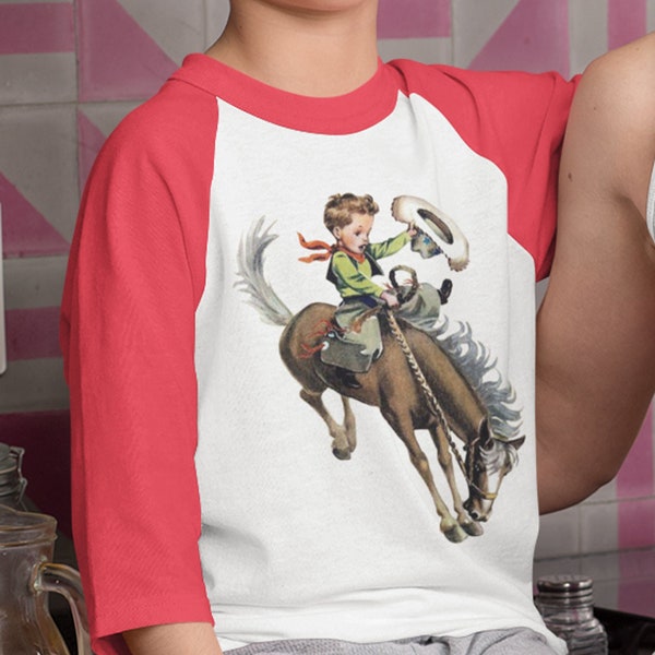 Retro Shirt, Buckaroo, Cowboy Shirt, Raglan Shirt, Western Shirt, Gift for Him, Boys Shirt, Cowboy Shirt, Horse Shirt, Rodeo Shirt