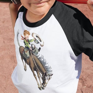 Camisa retro, Buckaroo pelirrojo, camisa de vaquero, camisa raglán, camisa del oeste, regalo para él, camisa de niño, camisa de vaquero, camisa de caballo, camisa de rodeo